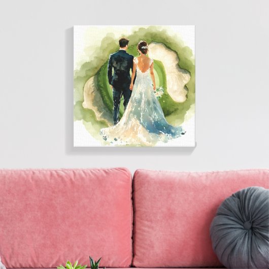 Golfbruiloft Bruid & Bruidegom op golfbaan  Canvas Afdruk (Insitu (Woonkamer))