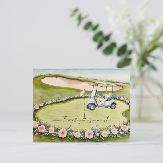 Golfbruiloft dank u kaart golfbaan waterverf (Staand voorkant)