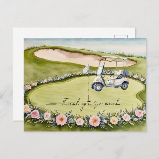 Golfbruiloft dank u kaart golfbaan waterverf (Voorkant / Achterkant)