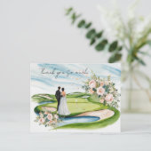 Golfbruiloft dank u kaart golfbaan waterverf (Staand voorkant)