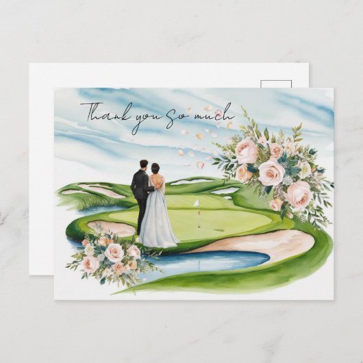 Golfbruiloft dank u kaart golfbaan waterverf (Voorkant / Achterkant)