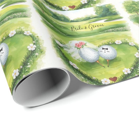 Golfbruiloft golfbal bruid en bruidegom op green cadeaupapier (Rol Hoek)