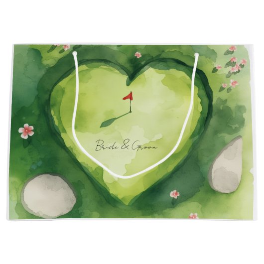 Golfbruiloft hartvormige golfbaan groot cadeauzakje (Voorkant)