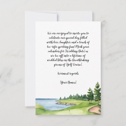 Golfbruiloft met bruid en bruidegom bedankkaart (Achterkant)