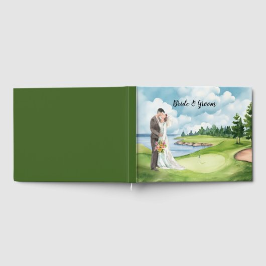 Golfbruiloft met bruid en bruidegom gastenboek