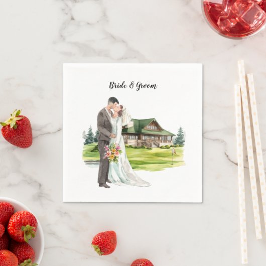 Golfbruiloft met bruid en bruidegom servet (Insitu)