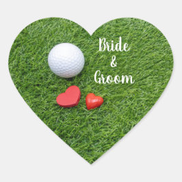 Golfbruiloft met golfbal en liefde op groen hart sticker