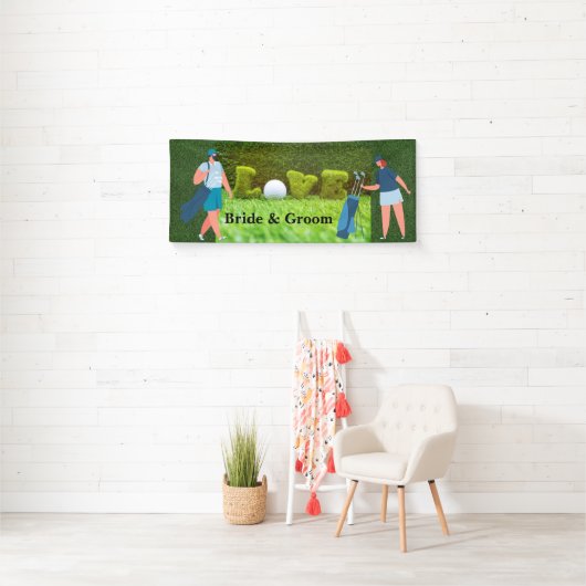 Golfbruiloft met LIEFDE en golfers Spandoek (Insitu)