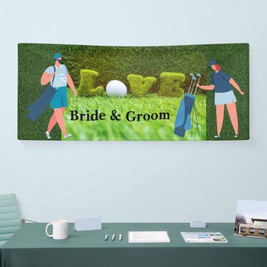 Golfbruiloft met LIEFDE en golfers Spandoek (Beurs)