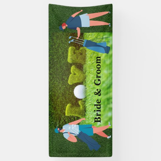 Golfbruiloft met LIEFDE en golfers Spandoek (Verticaal)