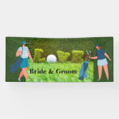Golfbruiloft met LIEFDE en golfers Spandoek (Horizontaal)
