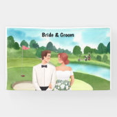 Golfbruiloft op golfbaan bruid en Bruidegom golfer Spandoek (Horizontaal)