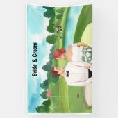 Golfbruiloft op golfbaan bruid en Bruidegom golfer Spandoek (Verticaal)