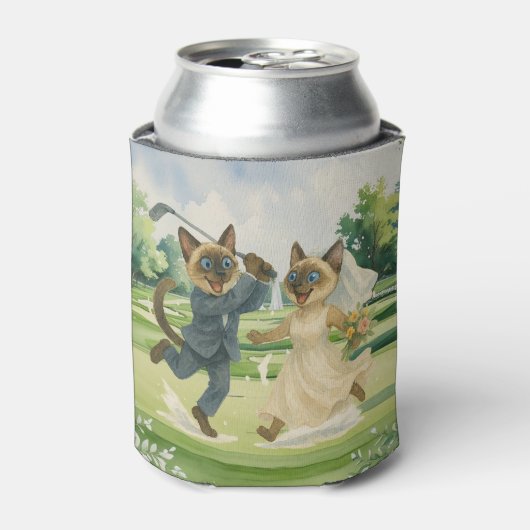 Golfbruiloft voor kattenliefhebbers op de baan blikjeskoeler (Blikje Voorkant)