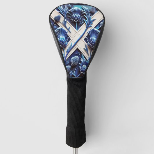Golfchauffeur Hoesje met Scottish Thistles Design Golfheadcover (Voorkant)