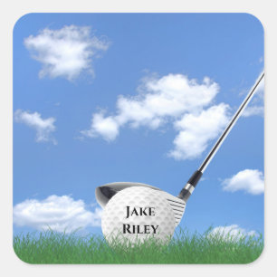 golfclub en -bal in gras vierkante sticker