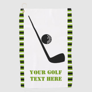 Golfclub en bal zwart, groen, witte strepen golfhanddoek