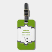 Golfclub en zwarte bal, groene gewoonte bagagelabel (Voorkant verticaal)