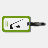 Golfclub en zwarte bal, groene gewoonte bagagelabel (Achterkant horizontaal)