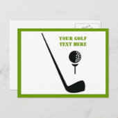 Golfclub en zwarte bal, groene gewoonte briefkaart (Voorkant / Achterkant)