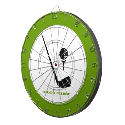 Golfclub en zwarte bal, groene gewoonte dartbord (Voorkant Rechts)