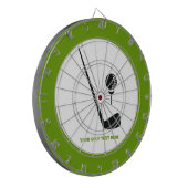 Golfclub en zwarte bal, groene gewoonte dartbord (Voorkant Links)