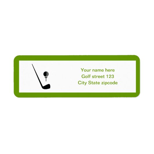 Golfclub en zwarte bal, groene gewoonte etiket (Voorkant)