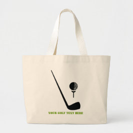 Golfclub en zwarte bal, groene gewoonte grote tote bag