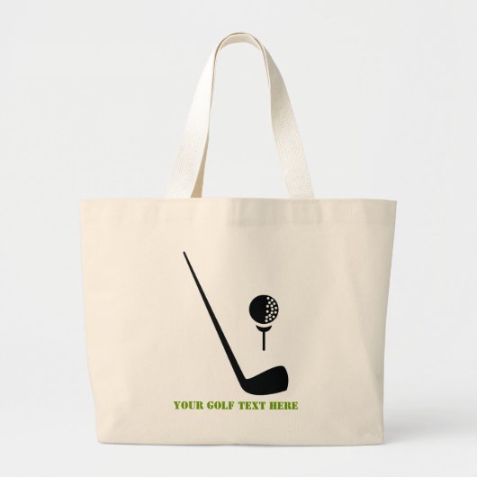 Golfclub en zwarte bal, groene gewoonte grote tote bag (Voorkant)