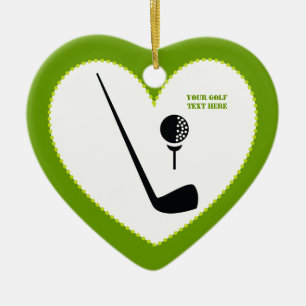 Golfclub en zwarte bal, groene gewoonte keramisch ornament