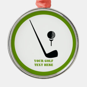 Golfclub en zwarte bal, groene gewoonte metalen ornament