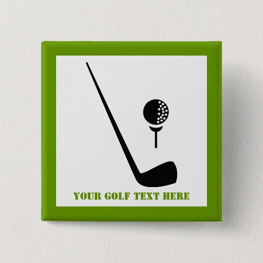 Golfclub en zwarte bal, groene gewoonte vierkante button 5,1 cm (Voorkant)