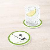 Golfclub en zwarte bal, groene gewoonte zandsteen onderzetter (Zijkant)