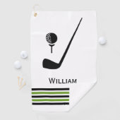 Golfclub en zwarte en groene balstrepen golfhanddoek (Insitu)
