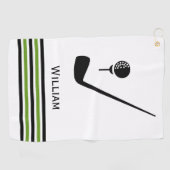 Golfclub en zwarte en groene balstrepen golfhanddoek (Horizontaal)