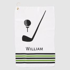 Golfclub en zwarte en groene balstrepen golfhanddoek