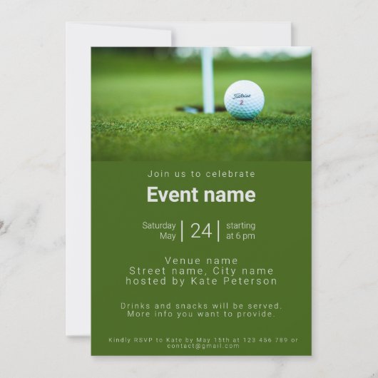 Golfclub golfer evenement verjaardag Uitnodiging (Voorkant)