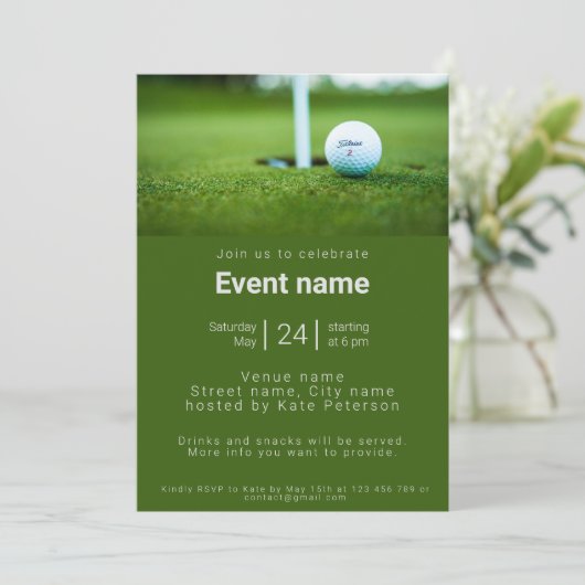 Golfclub golfer evenement verjaardag Uitnodiging (Staand voorkant)