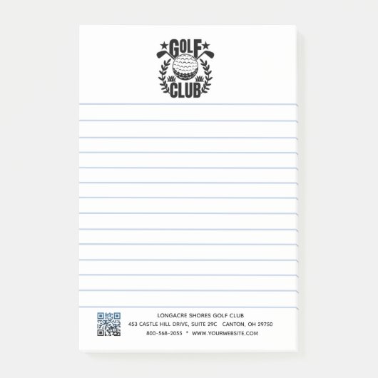 Golfclub Logo en QR Code Lined Post-it® Notes (Voorkant)