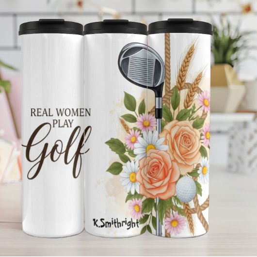 Golfclub met bloemenarrangement thermosbeker