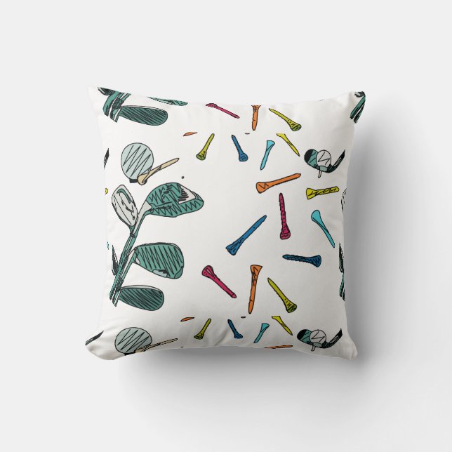 Golfclub met kleurrijke t - shirts, wit kussen (Voorkant)