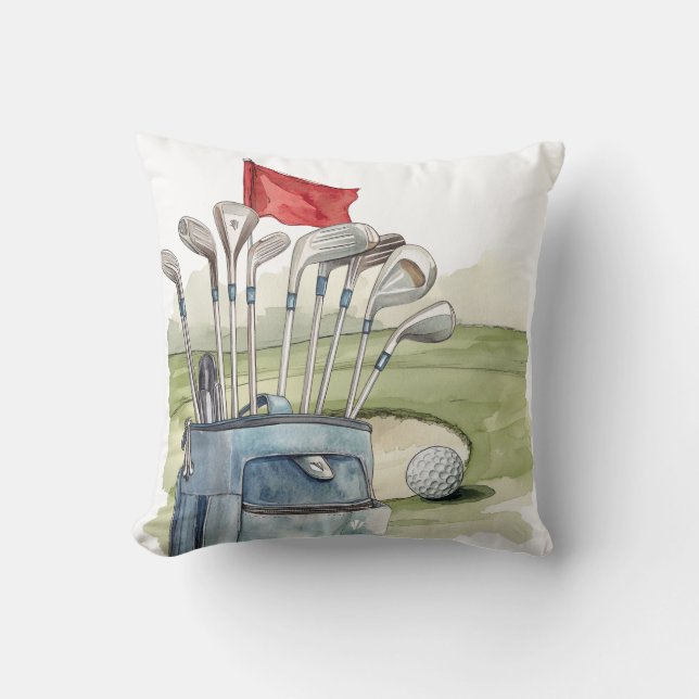 Golfclub op golfbaan waterverf kussen (Voorkant)