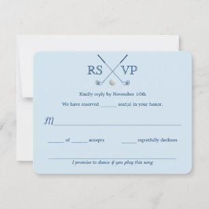 Golfclubs Blauw Gestreepte Huwelijks RSVP Kaart 4.
