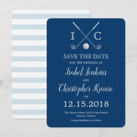 Golfclubs Blauw Monogram Trouw Save the Dates Date (Voorkant / Achterkant)