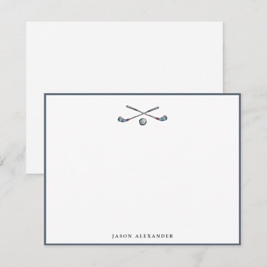 Golfclubs en Ball Gray Flat Bedankkaart (Voorkant / Achterkant)