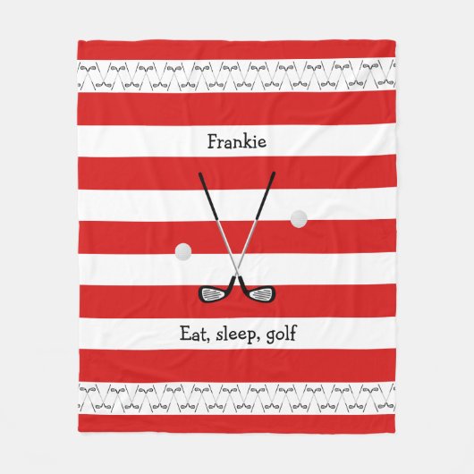 Golfclubs gepersonaliseerd met rode gestreepte vlo fleece deken (Voorkant)