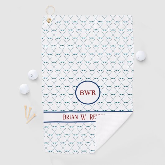 Golfclubs met Spelersnaam op wit duidelijk schoon Golfhanddoek (Insitu)