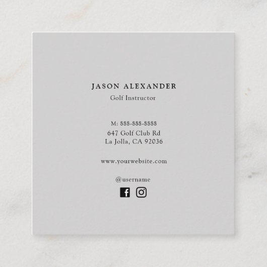 Golfclubs Monogram Golf Instructor Golf Pro Vierkante Visitekaartje (Achterkant)