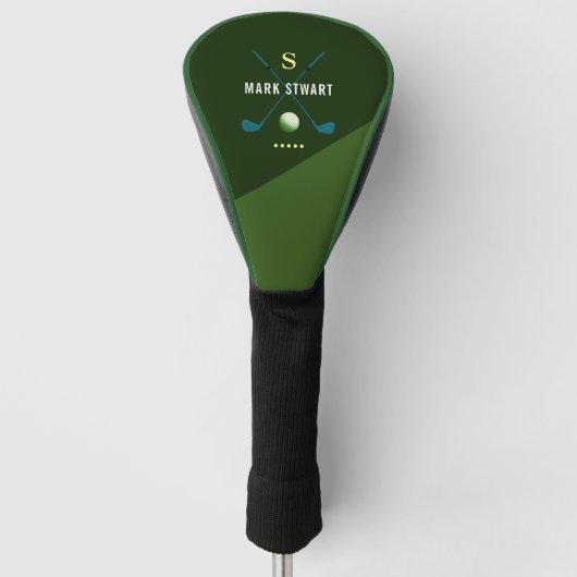 golfclubs, naam + initiaal in groen gemerkt golfheadcover (Voorkant)