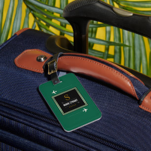 Golfclubs, Naam & Initiaal op groene monogrammed Bagagelabel